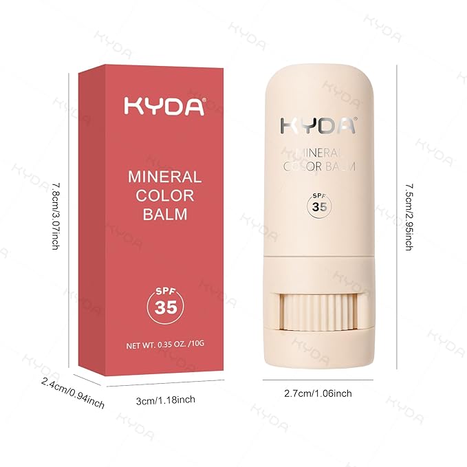 KYDA Mineral Color Balm, SPF 35, Buildable Shimmer Color for Lip and Cheek, Natural Shimmer Cream Blush Stick, Lightweight Blendable, Multiuse Makeup Balm, LOVELY