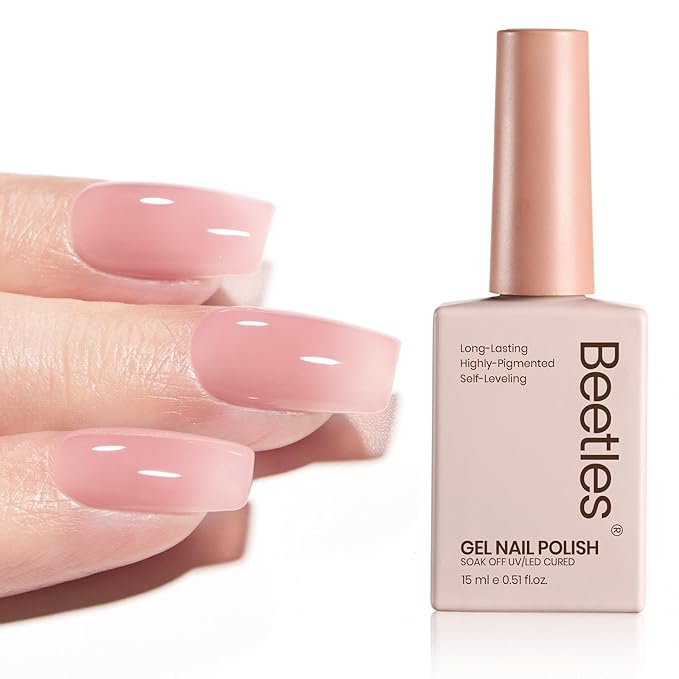 Beetles Nude Pink Gel Nail Polish - 15ml Nude Color Jelly Pink Gel Polish Sheer Translucent Effect Nail Concealer Soak Off UV LED Nail Lamp French Nail Art Gifts for Women Girls