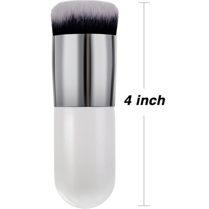 2 Pieces Foundation Brush Chubby Makeup Brush Kabuki Makeup Brush Travel Powder Brush for Blending Liquid, Cream or Powder Cosmetics (white and rose gold, pink and silver)