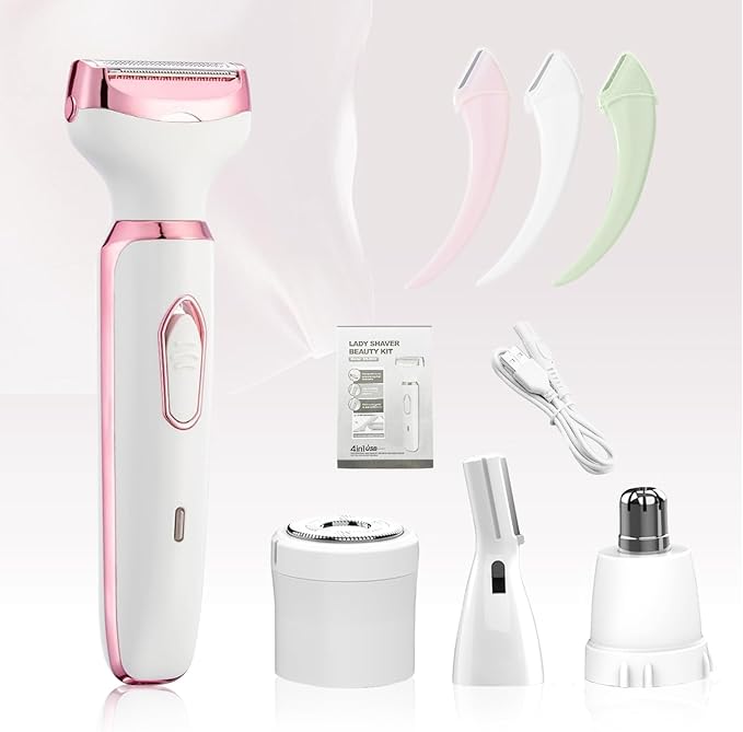Electric Razors for Women, 4 in 1 Electric Women Shaver, Face Shavers Eyebrow Legs Armpit Bikini Area Pubic Underarms, Painless Facial Hair Removal Ladies Body Razors Set