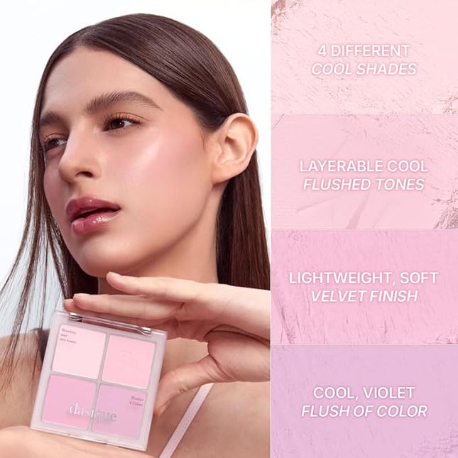 Dasique Blending Mood Cheek #02 Cool Blending l Cruelty-Free l 4 Blendable Shades in Lightweight, Long-lasting, Smooth Powder