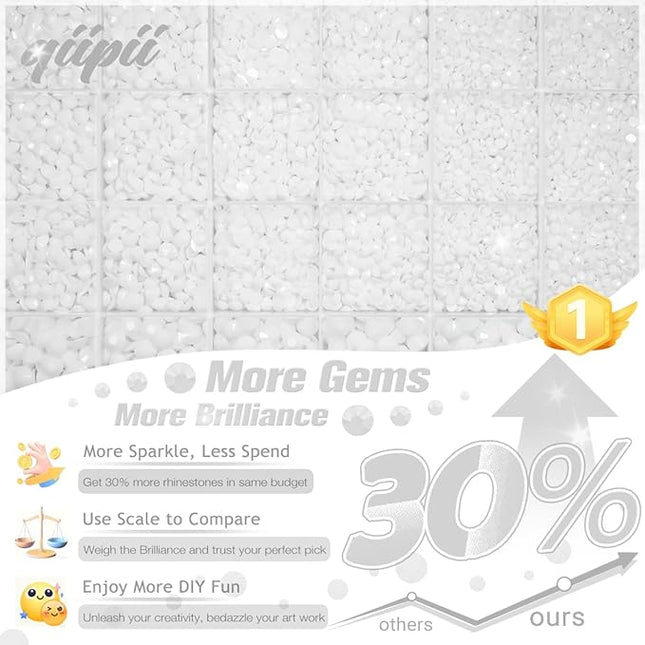qiipii Pure White Resin Rhinestones w B7000 Glue for Bedazzling Crafting 2mm-6mm Flatback Jelly Stones Diamonds Gems Bedazzler Kit Charms for Nails Face Eyes Makeup Tumblers Bottles DIY Crafts Shoes