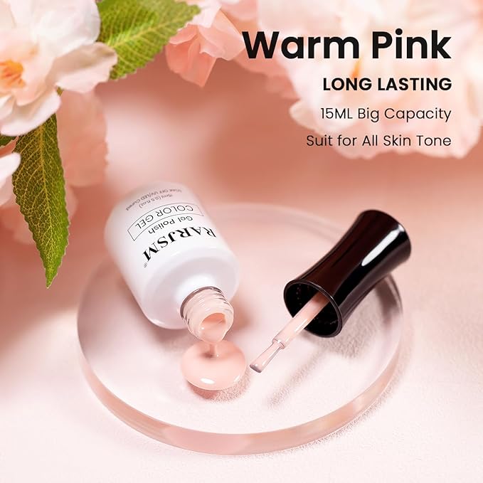 RARJSM Nude Gel Nail Polish Warm Pink Sheer Neutral Skin Tone Color Ice Jelly Blush Pink Gel Polish Transparent Nail Gel Polish Soak off UV LED Cured for Home Salon DIY Manicure 15ml Single Bottle