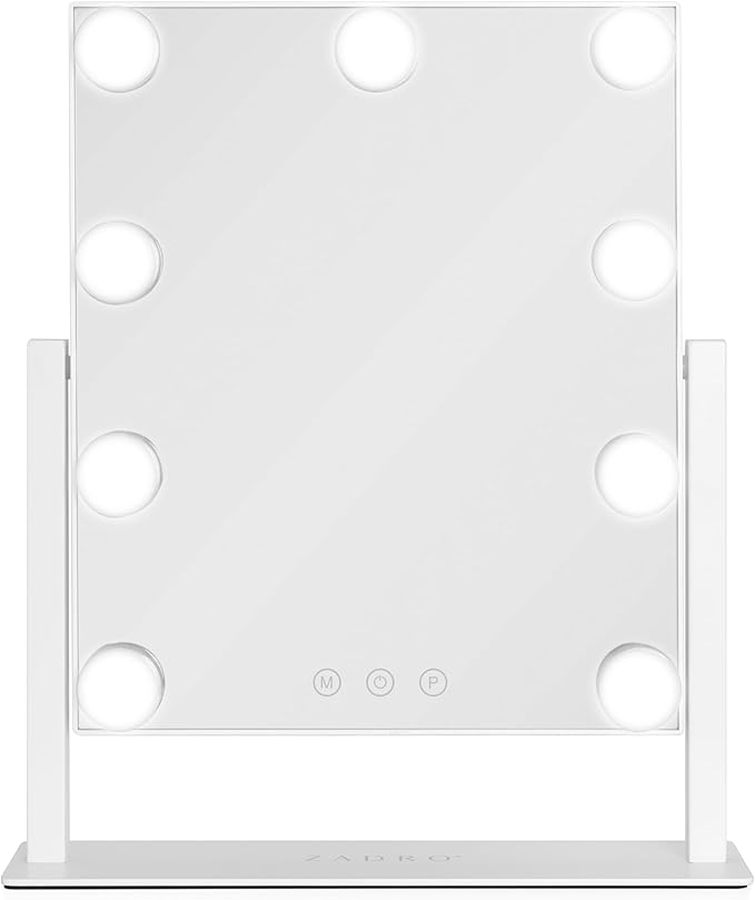 Zadro Hollywood Lighted Vanity Mirror with 9 LED Bulbs, 3 Color Light Settings, 360° Rotation Makeup Mirror Head (14" H x 12" W | 1X | White)