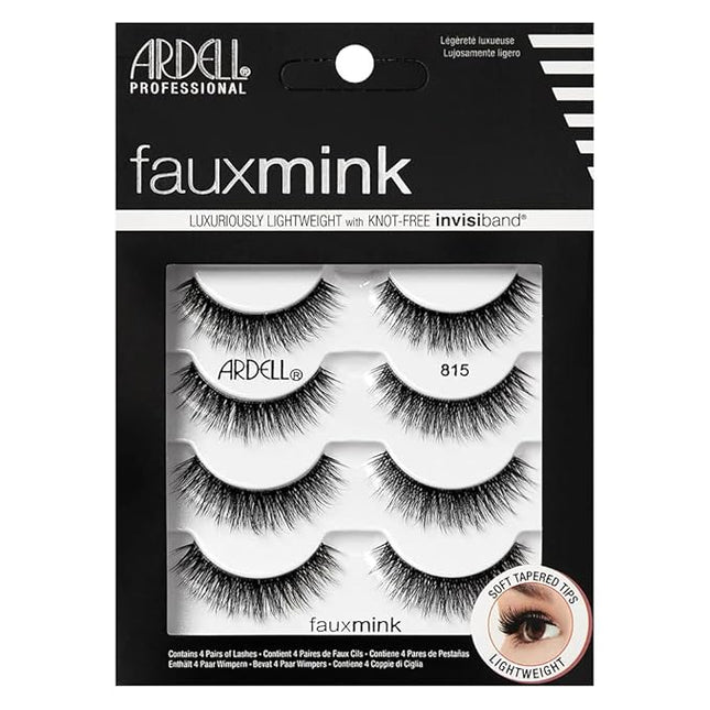 Ardell Faux Mink Lashes 815, Ultra-Soft, Natural Look False Eyelashes, Reusable Strip Lashes, 4 Pairs, 1 Pack