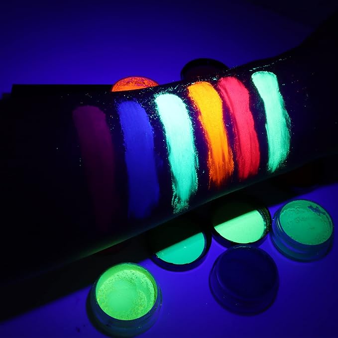 Neon Pigment Eyeshadow Powder UV Reactive Glow in the Blacklight 6 Mixed Bright True Colors for Body/Eyeshadow, Carnival Party Halloween Makeup (6NE)