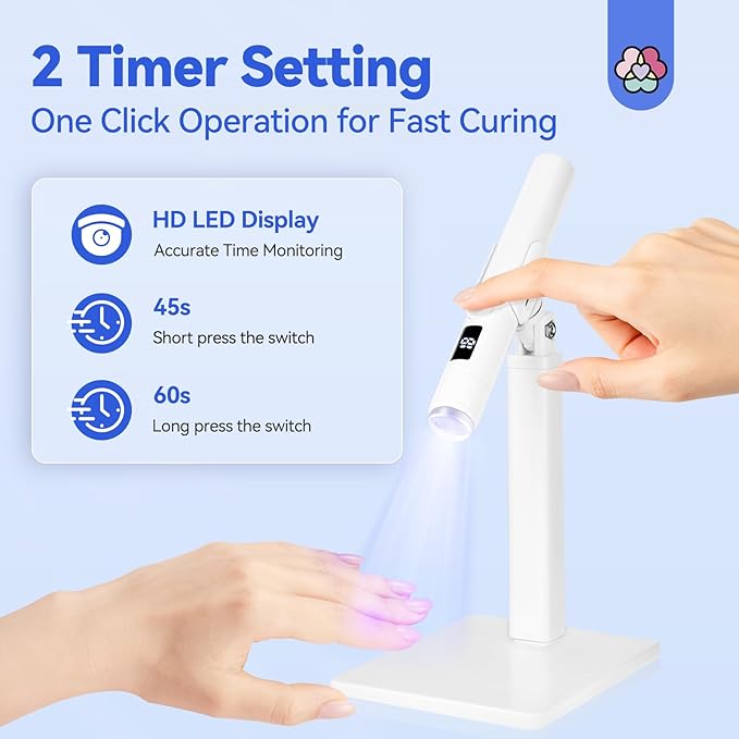 SAVILAND White 9W LED Nail Light for Gel Nails: Handheld LCD Display Screen Flash Cure Lamps with Stand for Gel Nail 8s Quick Drying Cordless Handsfree U V Light for Nails Home Manicure Nail Dryer