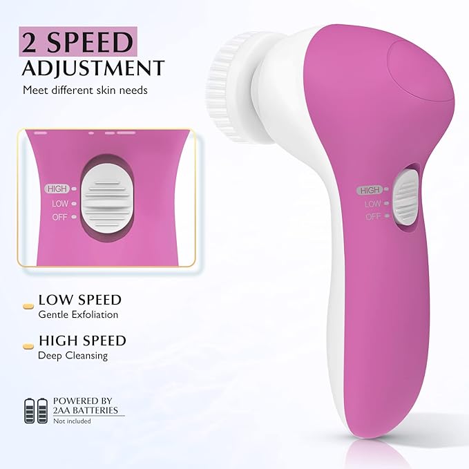COSLUS Facial Cleansing Brush Silicone Face Scrubber: 7 in 1 FBS-D Electric Exfoliating Rotating Massage Device Waterproof Deep Cleaning Exfoliation Spa Machine - Electronic Skin Care Wash System