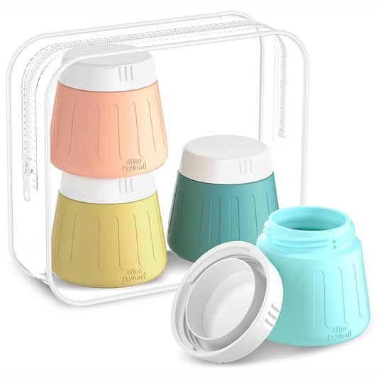 Gemice 4 OZ Travel Size Containers for Toiletries, Leak-Proof Silicone Slime Jars with Lids, BPA Free Small Round Cosmetic Slime Container for Lotion, Cream, Ointments, Travel Storage (4 Pack)