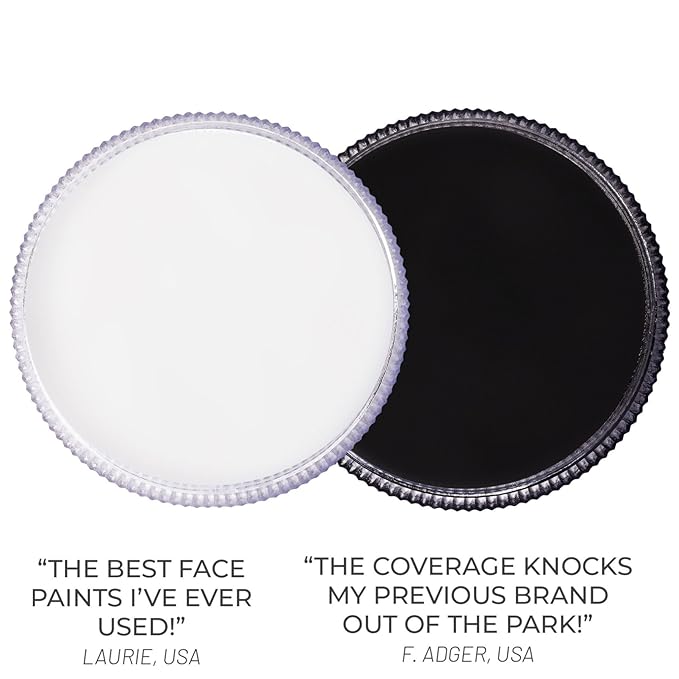 Blue Squid PRO Face Paint - Professional Water Based Single Cake Facepaint & Body Paints - SFX Makeup, Kids Adults Face Painting for Costume, Halloween, Cosplay - Classic Black & White 30g / 1oz