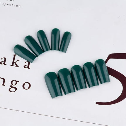 KXAMELIE Spring Nails Dark Green Press on Nails Medium Long Square, 24 PCS