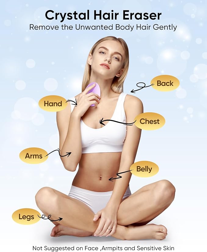 Crystal Hair Eraser for Women and Men, Reusable Crystal Hair Remover Magic Painless Exfoliation Hair Removal Tool, Magic Hair Eraser Device for Legs Back Arms (Purple)