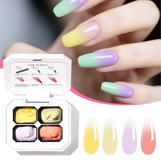 Finger Secret 4 Colors Ombre Gel Nail Polish Set Gradient Pat Painting Gel Ombre Color Palette with 20Pcs Nail Sponges for Nail Art DIY Salon or Home Use(k7)