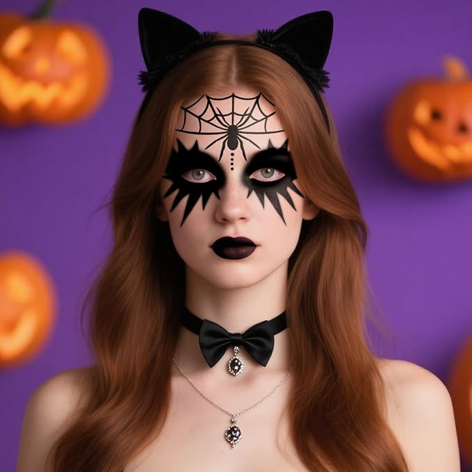 Halloween Face Tattoos, Spooky Temporary Tattoo Stickers, Face Tattoo Decals with Spider&Spiderweb,Makeup Tattoo Stickers,Halloween Face Sticker Tattoos Art for Women Men Adults Kids 8Pcs