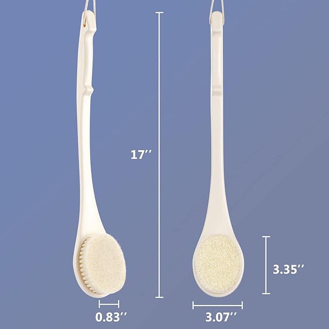 Body Back Scrubber – 17'' Long Handle Shower Brush, Anti-Mold Exfoliator for Dry & Wet Use, Deep Cleansing & Gentle Exfoliation for Smooth Skin – for Men, Women & Elderly (Cream White)