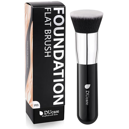 DUcare Kabuki Foundation Brush for Liquid Makeup Flat Top Professional Stick Buffing Blending Mineral Powder Large Face Makeup Brush, Black