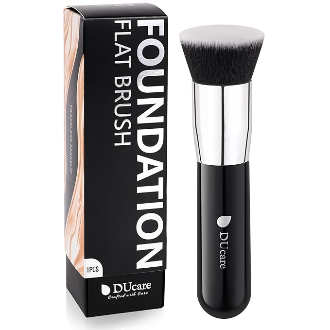 DUcare Kabuki Foundation Brush for Liquid Makeup Flat Top Professional Stick Buffing Blending Mineral Powder Large Face Makeup Brush, Black