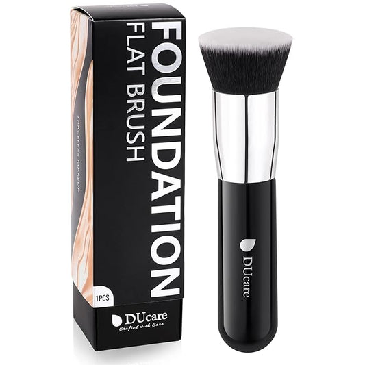 DUcare Kabuki Foundation Brush for Liquid Makeup Flat Top Professional Stick Buffing Blending Mineral Powder Large Face Makeup Brush, Black