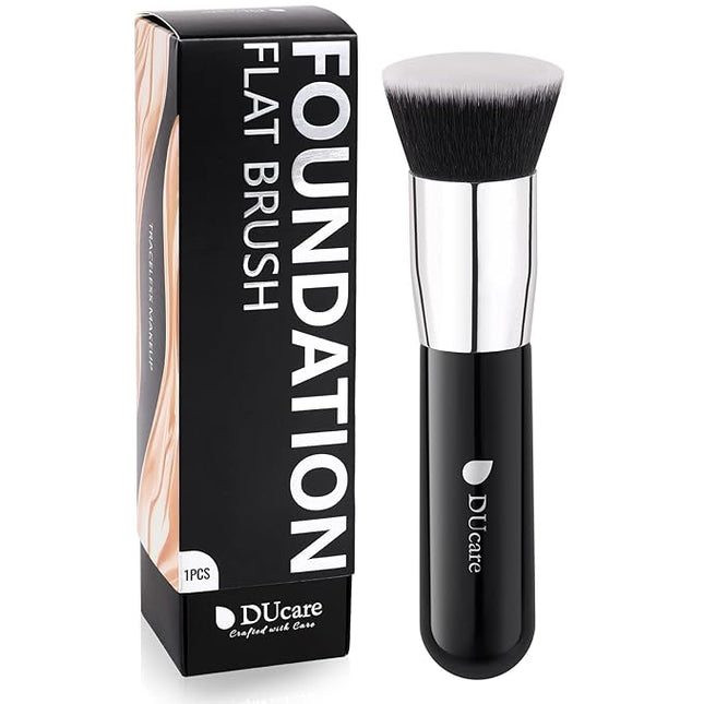 DUcare Kabuki Foundation Brush for Liquid Makeup Flat Top Professional Stick Buffing Blending Mineral Powder Large Face Makeup Brush, Black