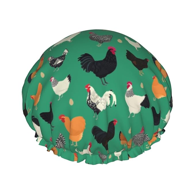 Funny Chickens Shower Cap For Women Reusable Waterproof Double Layers Bath Cap Hair Protection Elastic Ladies Spa Salon Shower Hat