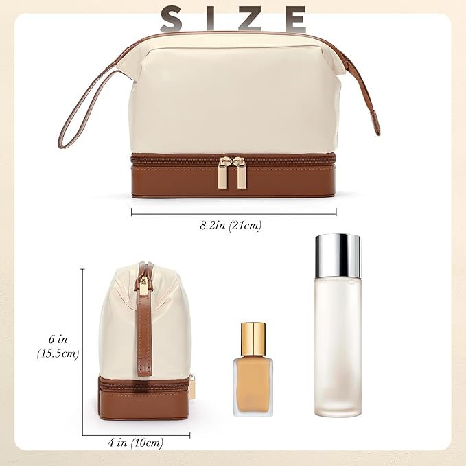 2-In-1 Jewelry Box and Makeup Bag with Mirror - Versatile Travel Jewelry Holder Organizer Cosmetic Bag, Portable Toiletry Bag with Integrated Jewelry Makeup Case for Women Men (White & Brown)