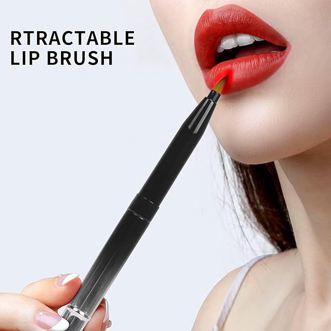 Exquisite Professional Lip Brush Applicators-Retractable Lipstick Brushes- Lipstick Gloss Makeup Brush Tool For Women and Girls (Two-Head-Gradient Black)