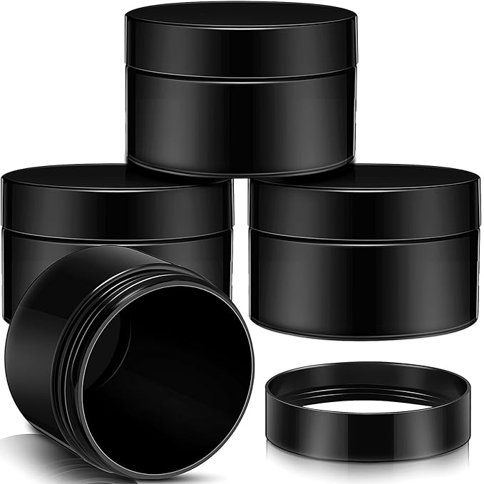 Patelai 4 Pieces Round Wide-mouth Leak Proof Plastic Container Jars with Lids for Travel Storage Makeup Beauty Products Face Creams Oils Salves Ointments DIY Making(1 Ounce,Pure Black)