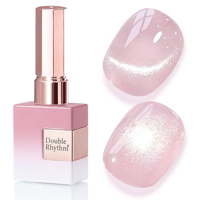 Double Rhythm 0.5 Oz Cat Eye Gel Polish with Magnet Same Color Same Bottle Holographic Glitter Shimmer Translucent Color Salon 15 ML Magnetic Nail Art (Pink Purple-MC1153)