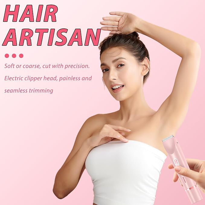 2 in 1 Dual Head Bikini Trimmer Women Electric Shaver,Waterproof Wet & Dry Use Body Hair Trimmer and Facial Hair Remover for Bikini Underarm Leg Arm Body Face (Pink)