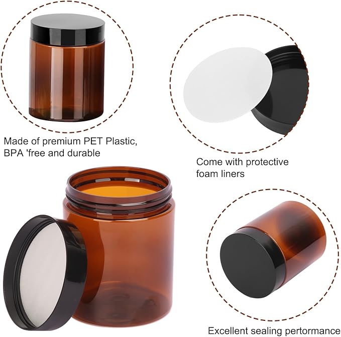 30 Packs 8 oz (250 ml) Brown Plastic Jars with Black Lids, Cosmetic Containers jars with Wide-Mouth for slime, beads, rhinestones, sequins Cosmetics, Lotion, Cream, Ointments and More by KUKLIPJIM.