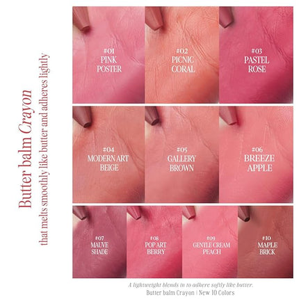 CLIO Butter Balm Crayon (002 PICNIC CORAL, One Size), 2-in-1 Lip and Cheek Tint, Buildable Lightweight Cream Blush, Crayon Lipstick Makeup