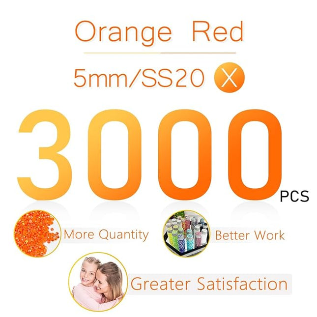 qiipii 3000PCS 5mm Neon Orange AB Resin Rhinestones for Crafting Orange Red Flatback Jelly Stones Bulk SS20 Non-Hotfix Stones Diamonds Gems for Nails Faces Eyes Makeup Mugs Tumblers Bottles DIY Crafts