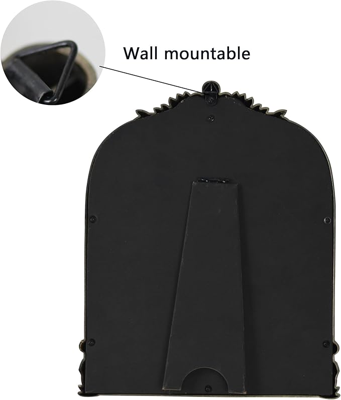 Gold Plastic Arched Makeup Mirror, Standing, Hanging or Wall Mount, Bathroom, Living Room, Bedroom Gold Decorative Mirror (10.6 * 8.6 inch)