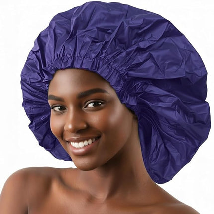DONNA Super Jumbo Shower Cap – Comfortable Elastic Band, 100% Waterproof Hair Cap for Long Hair, Braids & Thick Styles, Reusable Big Shower Cap for Women, Keeps Hair Dry & Protected, NAVY