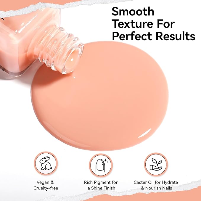 Nail Polish Jelly Peachy Nude Sheer Regular Nail Polish 9-Toxic Free Vegan Rich in Castor Oil Fast Dry Translucent Toe Fingernail Polish for All Tone Skin Manicure Salon DIY at Home Gift
