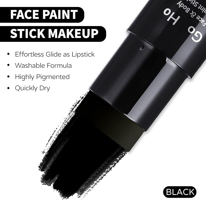 Go Ho Black Face Paint,Easily Washable Formula Face Body Paint Stick,Non-toxic Full-coverage Cream Black Body Paint for Adults Children Halloween Cosplay SFX Skeleton Goths Makeup