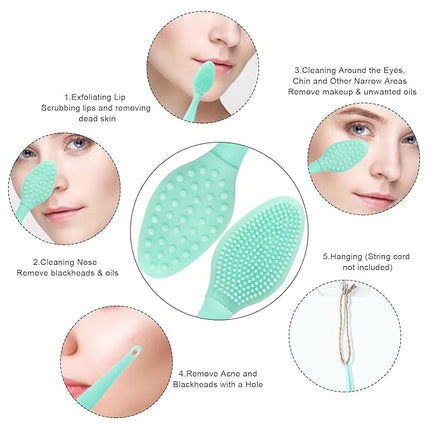 Silicone Lip Scrub Brushes, 20 Pack Double-Sided Exfoliating Lip Brush Soft Silicone Lip Scrubber Exfoliator Tool Blackhead Remover for Skincare (Green)