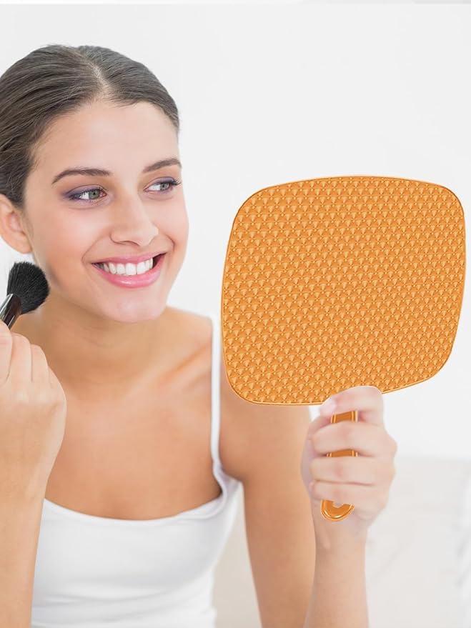 Extra Large Handheld Mirror，Hand Salon Mirror with Handle for Barbers, Hairdressing (Orange，12.4" Lx 9" W)