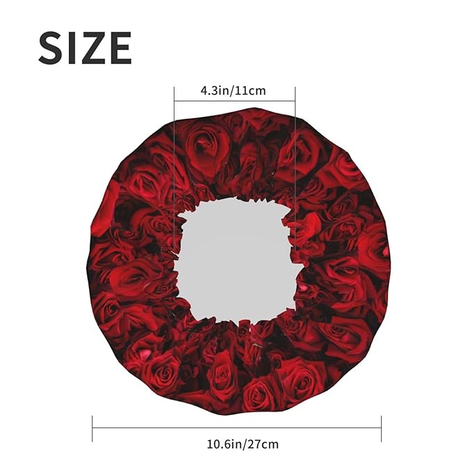 Red Rose Flowers Shower Cap For Women Reusable Waterproof Double Layers Bath Cap Hair Protection Elastic Ladies Spa Salon Shower Hat