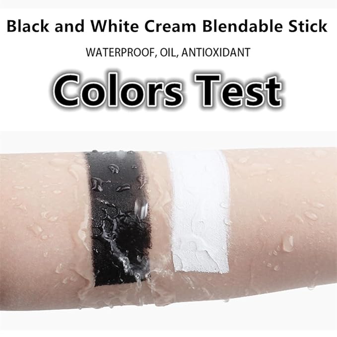 Go Ho White and Black Face Paint Stick with Setting Powder,2 PC White Sponges Set,Waterproof Full-coverage Face Body Paint for Halloween Costumes Clown Skeleton Vampire Skull Cosplay Makeup