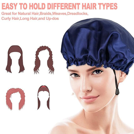 CHORHA Satin Sleep Cap, Double-Sided Adjustable Bonnet Cap (Navy)