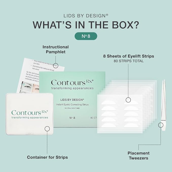 Contours Rx Lids by Design – Assorted Eyelid Lift Strips (4mm–7mm) for Droopy, Hooded & Heavy Lids – Transparent, Medical-Grade, Non-Surgical Eye Lift Tape – 80 Count