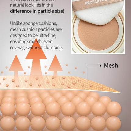 Beaudiani Mesh Glow Cushion Foundation Dewy Korean Cushion with Gemstone Complex & Skincare Benefits (12g) (#2 Modern Cover Daily (Shade #22-23))