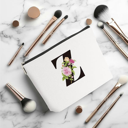 Personalized Makeup Bag, Initial Letter Z Makeup Bag for Women Rose Monogram Cosmetic Bags Toiletry Pouch, Monogrammed Gifts for Women Mom Grandma Sister Friends Thanksgiving Christmas Birthday Gift