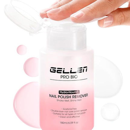 Gellen Nail Polish Remover, Non Acetone Rose Scent Nail Polish Remover, Dual-phase Hydrating Fingernail Polish Removal, Healthy Nourishing Nail Removal with Pump, Contains Vitamin E, 6.09 Fl Oz