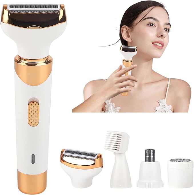 Electric Razor for Women Men,4 in 1 Painless Ladies Wet & Dry Body Razors and Facial Hair Remover, Rechargeable Painless Hair Removal Kit for Nose Face Body Leg Bikini Arm Hair