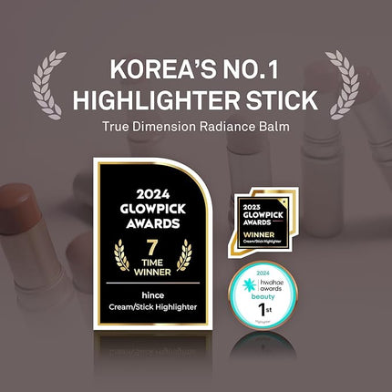 hince True Dimension Radiance Balm - Highlighter for Korean Glass Skin, Blush for Cheeks, Cream Blush, Contour Stick, Natural Glowy Look, Clean Makeup for Radiant Complexion, 10g (GLEAMING, LT003)