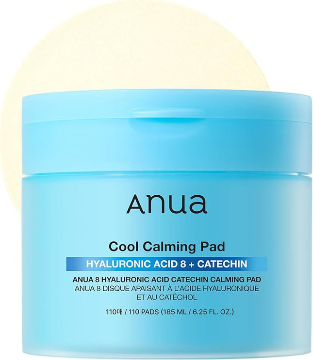 Anua 8 Hyaluronic Acid Catechin Calming Pad, Pore Care & Cooling Effect with Korean Toner pad, Quick & Easy Hydrating Daily Face Mask, Makeup Prep Routine, Korean Skin Care (110 Pads)