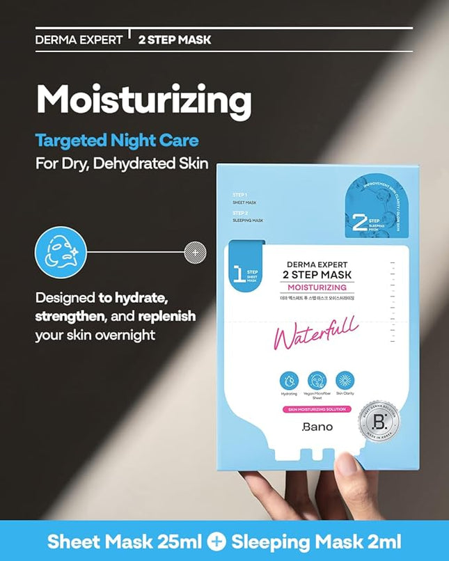 Derma Expert 2 Step Moisturizing Face Mask – 2 in 1 Hydrating Sheet & Sleeping Mask with Hyaluronic Acid, Ceramide & Niacinamide | Supports Skin Barrier & Glow | Korean Skincare | 7 Sheets
