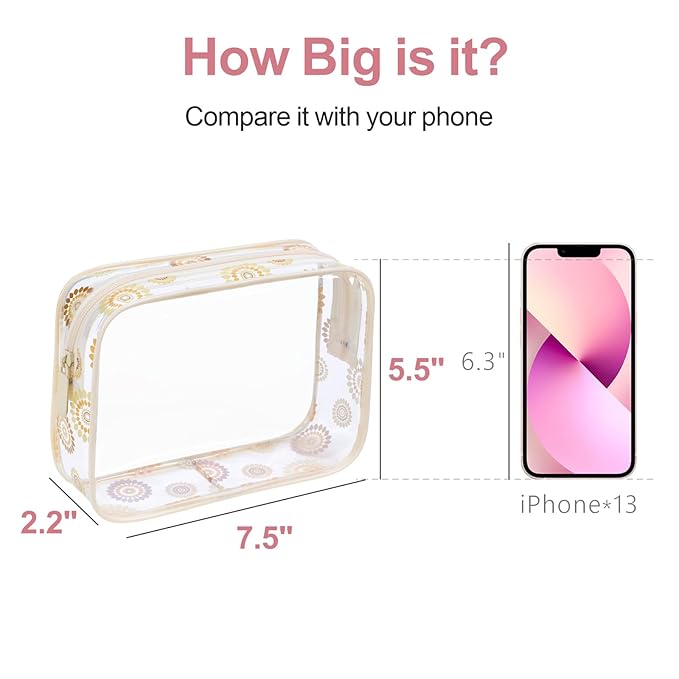 PACKISM TSA Approved Toiletry Bag - Beige Bohemian Print Clear Cosmetic Bag, Suitable for Gifts, with Supporting Frame, Perfect for Travel Essentials, Thick No Smell